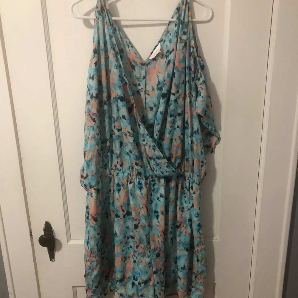 V NECK BLUE PLUS SIZE ROMPER